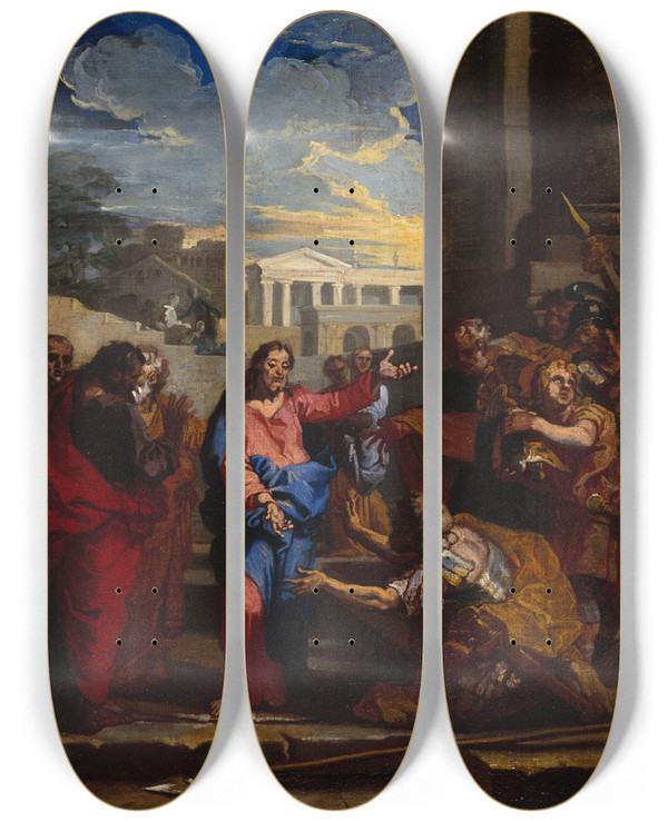 Triptych art skateboard deck of Jeanbaptiste Corneille Le Christ Et Le Centurion by Jean-Baptiste Corneille (1649-1695)