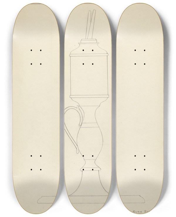 Triptych art skateboard deck of Ruth Bialostosky Lamp_3 by Ruth Bialostosky