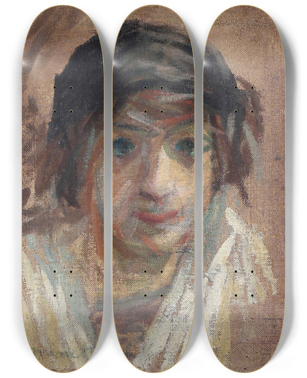 Triptych art skateboard deck of Giuseppe Cominetti Testa Di Donna by Giuseppe Cominetti (1882-1930)