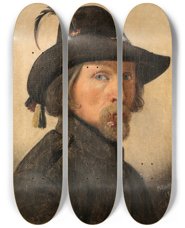 Triptych art skateboard deck of Ditlev Blunck Selfportrait As Legionnaire by Ditlev Blunck (1798-1853)