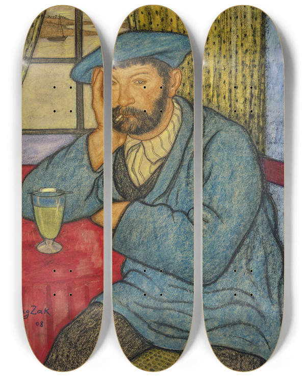 Triptych art skateboard deck of Eugeniusz Zak Bearded Man by Eugeniusz Zak (1884-1926)