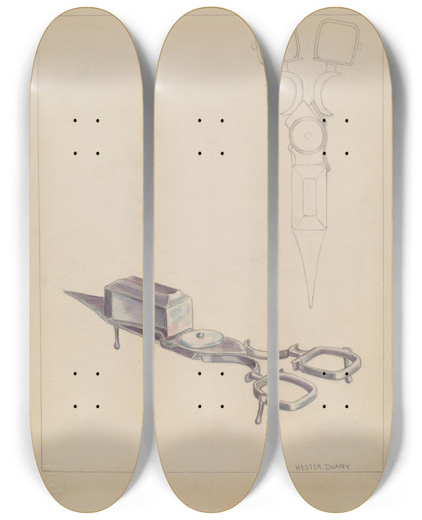 Triptych art skateboard deck of Hester Duany Snuffer_3 by Hester Duany (1891-1964)