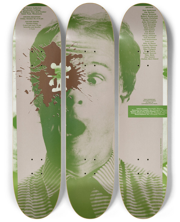Triptych art skateboard deck of Lanny Sommese Macalester Ceramics Invitational 83 by Lanny Sommese (1943)