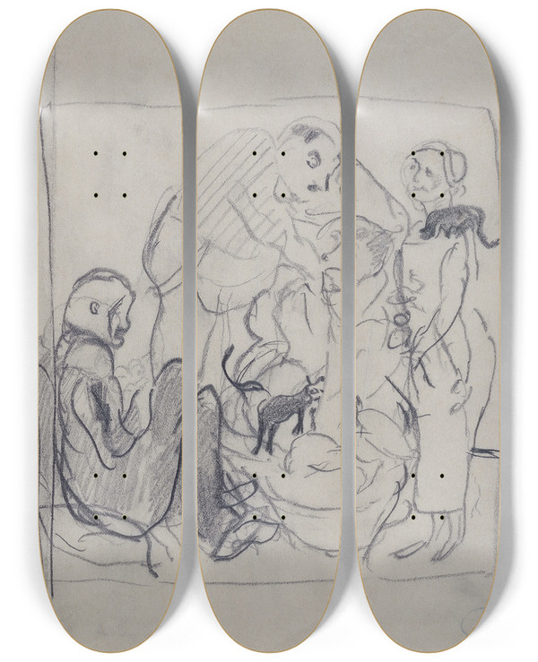Triptych art skateboard deck of Max Beckmann Family Portrait Battenbergs by Max Beckmann (1884-1950)