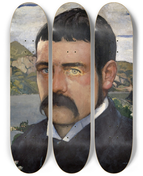 Triptych art skateboard deck of Max Buri Selfportrait by Max Buri (1868)
