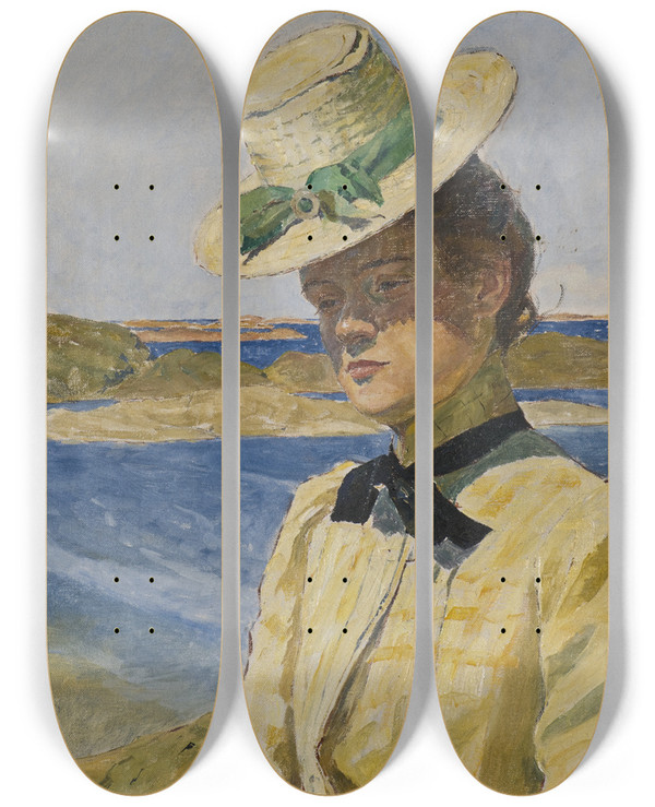 Triptych art skateboard deck of Carl Wilhelmson Miss Agnes Cleve by Carl Wilhelmson (1866-1928)