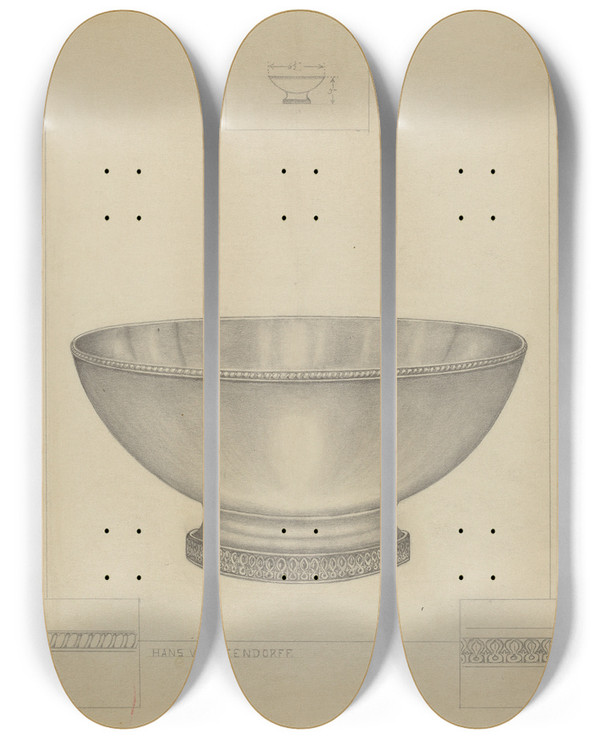 Triptych art skateboard deck of Hans Westendorff Silver Bowl by Hans Westendorff