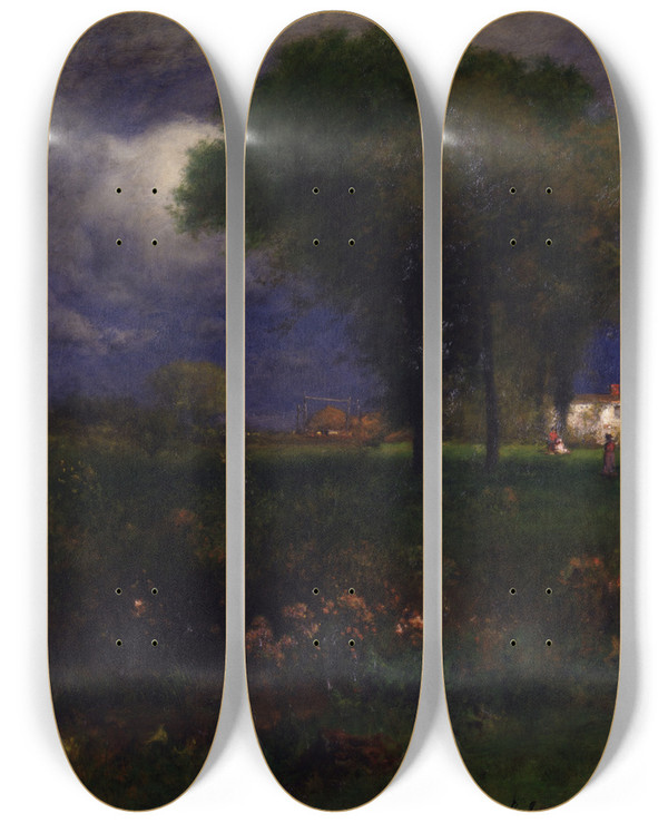 Triptych art skateboard deck of George Inness September Afternoon by George Inness (1825-1894)