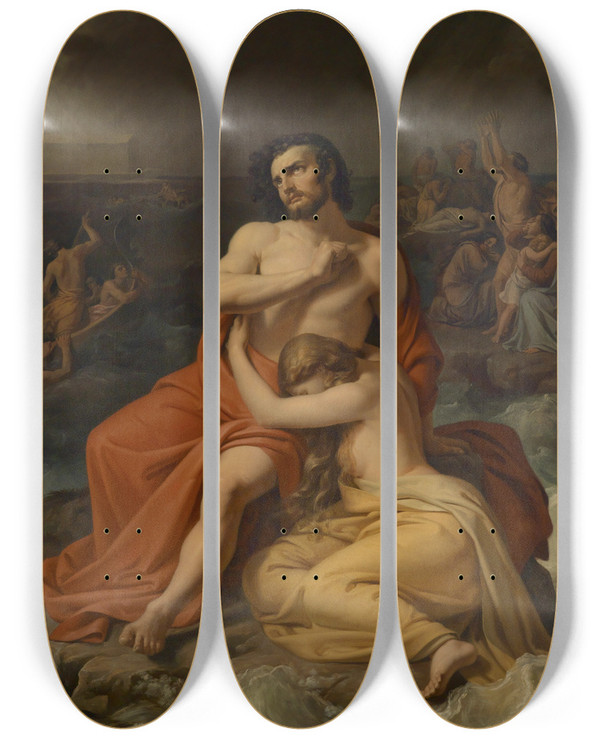 Triptych art skateboard deck of Friedrich Matthi The Flood by Friedrich Matthai (1777-1845)