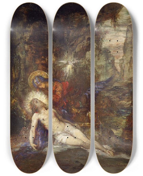 Triptych art skateboard deck of Gustave Moreau Piet by Gustave Moreau (1826-1898)