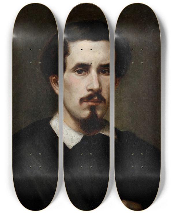 Triptych art skateboard deck of Silvestro Lega Ritratto Dartista by Silvestro Lega (1826-1895)