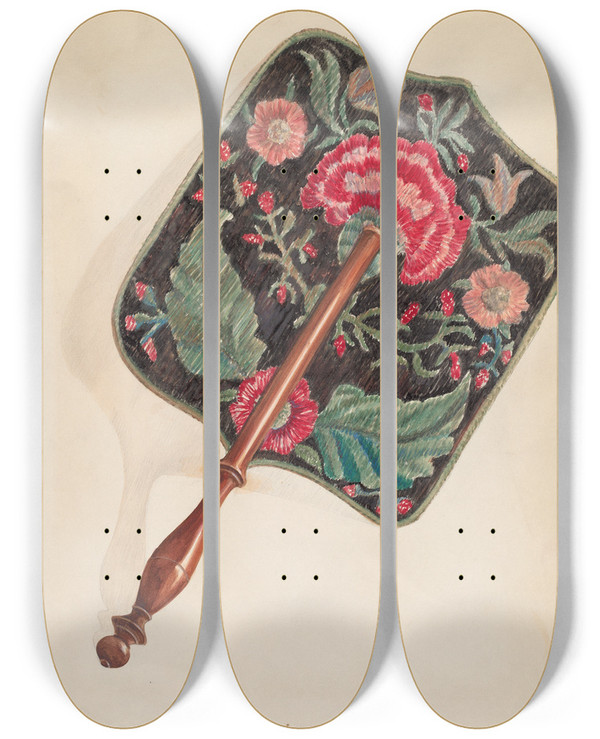Triptych art skateboard deck of Ella Josephine Sterling Fan by Ella Josephine Sterling