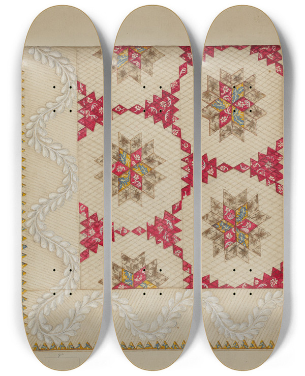 Triptych art skateboard deck of Irene Schaefer Patchwork Quilt_2 by Irene Schaefer