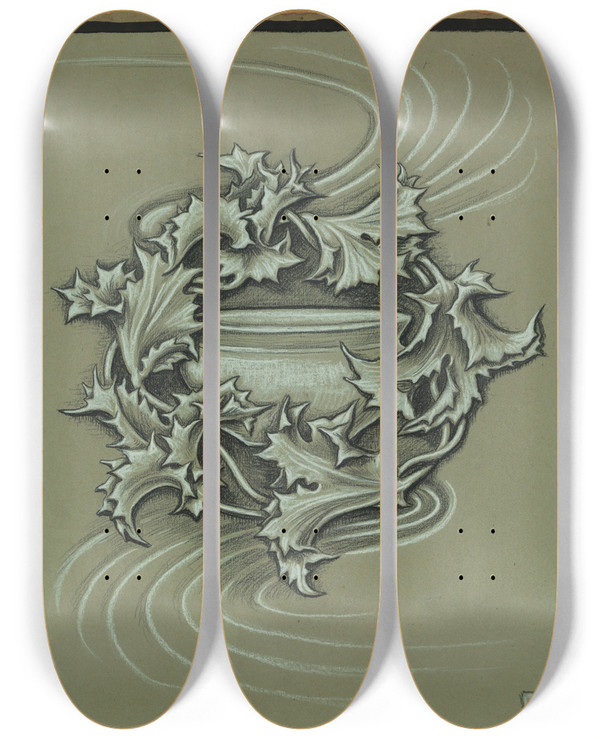 Triptych art skateboard deck of Elihu Vedder The Bitter Cup by Elihu Vedder (1836-1923)