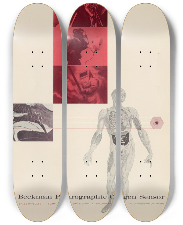 Triptych art skateboard deck of Beckman Instruments Beckman Polarographic Oxygen Sensor by Beckman Instruments (20-)