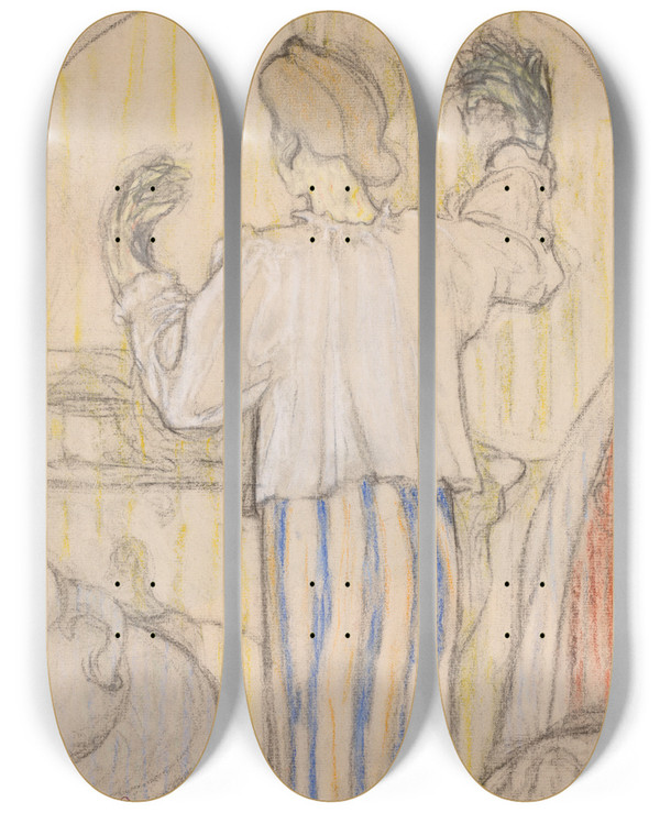 Triptych art skateboard deck of Douard Vuillard Devant Le Miroir Recto by douard Vuillard (1868-1940)