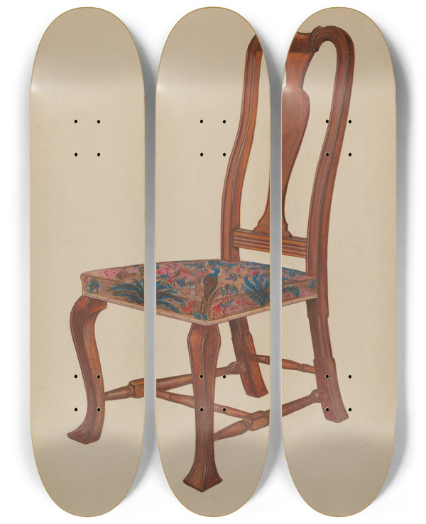 Triptych art skateboard deck of Arthur Johnson Chair For Bliss House by Arthur Johnson