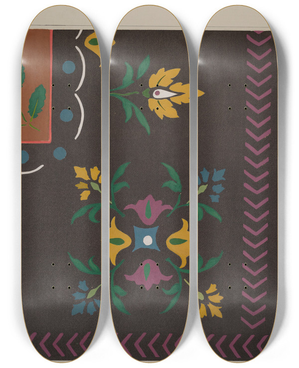 Triptych art skateboard deck of Edward Digennero Stencilled Floor by Edward Digennero