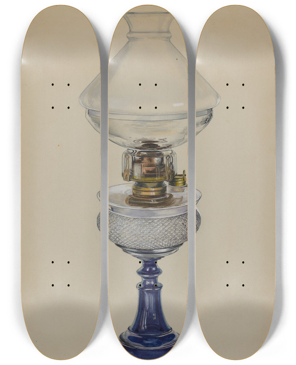 Triptych art skateboard deck of Ralph Atkinson Oil Lamp by Ralph Atkinson (20-)