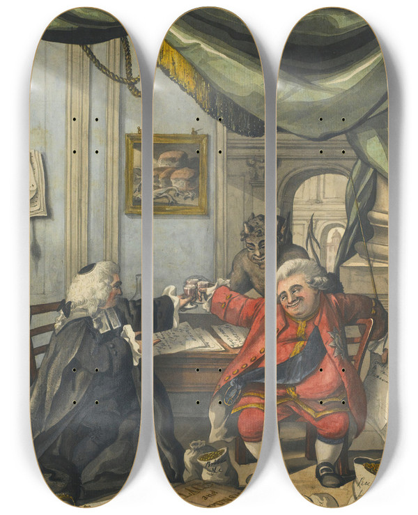 Triptych art skateboard deck of Robert Dighton In Place by Robert Dighton (1751-1814)