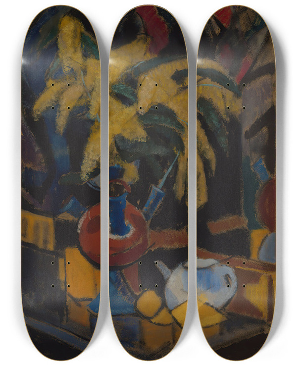 Triptych art skateboard deck of Alvar Cawn Mimosa by Alvar Cawen (1886-1935)