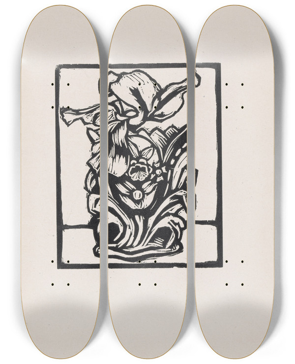 Triptych art skateboard deck of Roger Fry Iris Vase by Roger Fry (1866-1934)