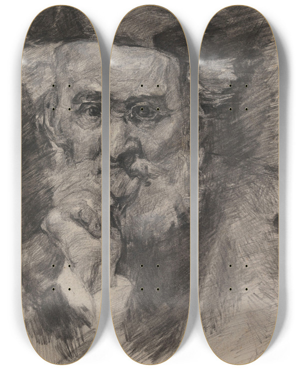 Triptych art skateboard deck of James Ensor The Painter Jean Franois Millet_1 by James Ensor (1860-1949)