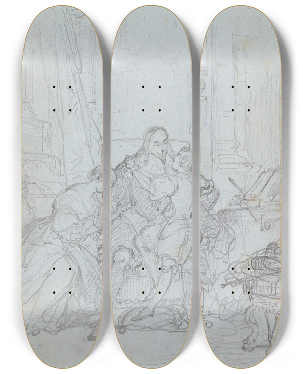 Triptych art skateboard deck of Nicaise De Keyser Book Illustration_7 by Nicaise De Keyser (1813-1887)