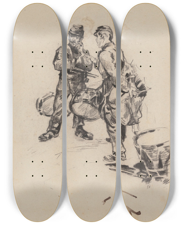 Triptych art skateboard deck of James Ensor Two Militairy Men_1 by James Ensor (1860-1949)