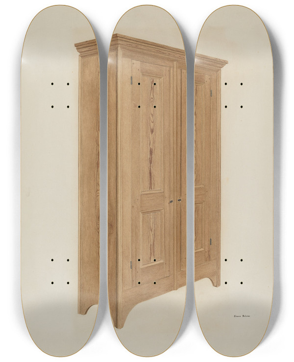 Triptych art skateboard deck of Grace Bolser Pine Wardrobe by Grace Bolser