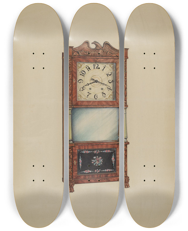 Triptych art skateboard deck of Lawrence Phillips Shelf Clock_1 by Lawrence Phillips
