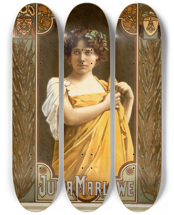 Triptych art skateboard deck of Strobridge Co Lith Julia Marlowe by Strobridge Co Lith (1847)