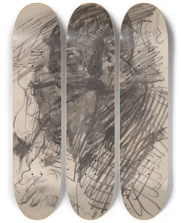 Triptych art skateboard deck of James Ensor Heads by James Ensor (1860-1949)