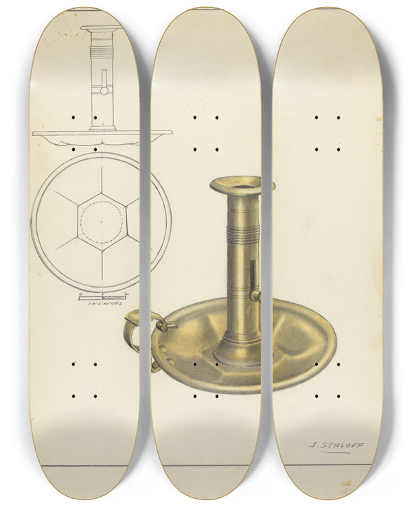 Triptych art skateboard deck of Jack Staloff Candlestick_1 by Jack Staloff