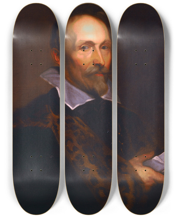 Triptych art skateboard deck of Balthasar Van Meurs Portret Van Joannes Woverius by Balthasar Van Meurs (1612-1674)
