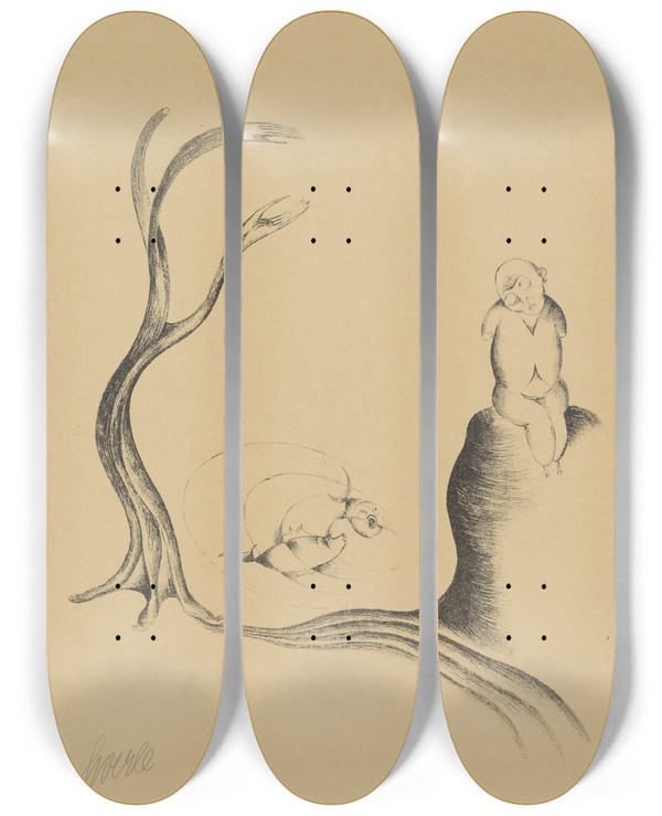 Triptych art skateboard deck of Heinrich Hrle Krppel 2 by Heinrich Horle (1895-1936)