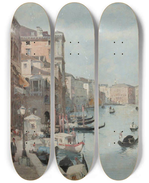 Triptych art skateboard deck of Paolo Sala Venice by Paolo Sala (1859-1924)