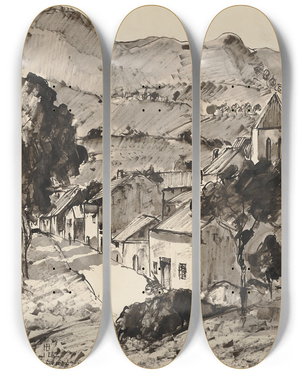 Triptych art skateboard deck of Hermann Lismann Montlouis by Hermann Lismann (1878-1943)