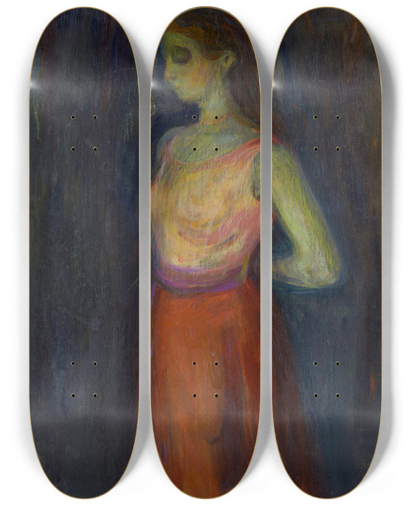 Triptych art skateboard deck of Edvard Munch Study Of A Model by Edvard Munch (1863-1944)