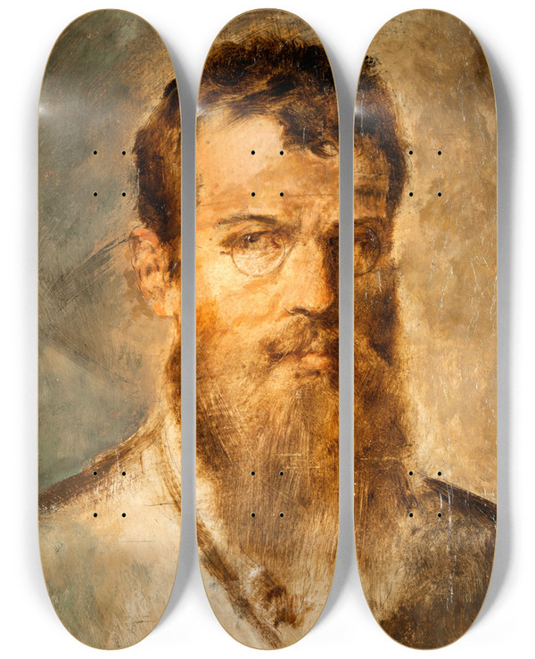 Triptych art skateboard deck of Franz Von Lenbach Self Portrait by Franz Von Lenbach (1836-1904)