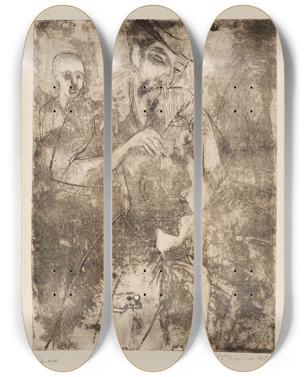 Triptych art skateboard deck of Ernst Ludwig Kirchner Der Friseur by Ernst Ludwig Kirchner (1880-1938)