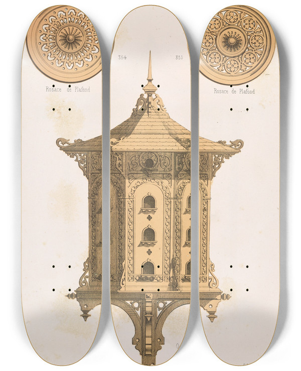 Triptych art skateboard deck of A Sanguineti La Decoration En Bois Decoupe Pl28 by A Sanguineti