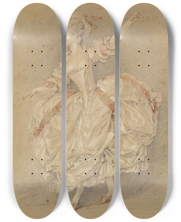 Triptych art skateboard deck of Jeanmichel Moreau A Dancer by Jean Michel Moreau (1741-1814)