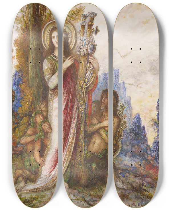 Triptych art skateboard deck of Gustave Moreau Poet And Satyrs by Gustave Moreau (1826-1898)