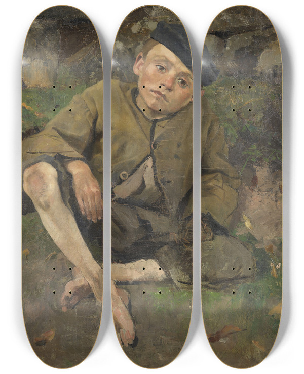 Triptych art skateboard deck of Richard Bergh Den Lille Krymplingen by Richard Bergh (1858-1919)