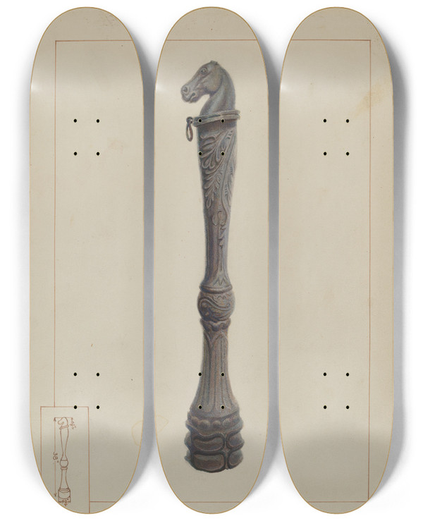 Triptych art skateboard deck of Samuel Fineman Iron Hitching Post_3 by Samuel Fineman