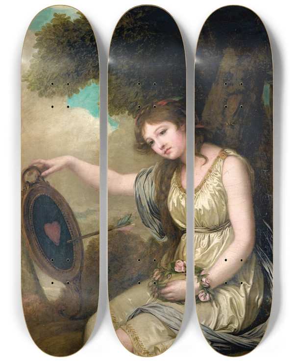 Triptych art skateboard deck of Jeanbaptiste Greuze Jeune Fille Assise by Jean-Baptiste Greuze (1725-1805)