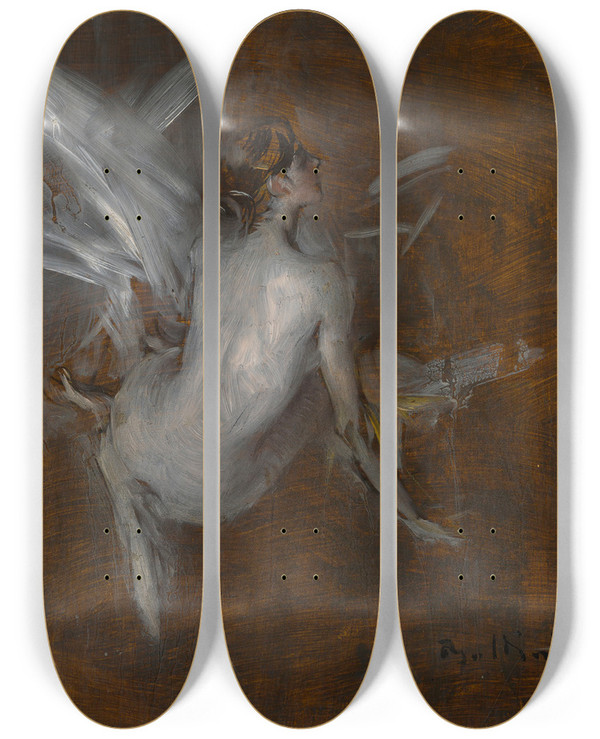 Triptych art skateboard deck of Giovanni Boldini Nude Model by Giovanni Boldini (1842-1931)