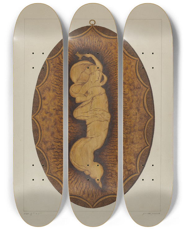 Triptych art skateboard deck of Frank Maurer Burnt Plaque by Frank Maurer