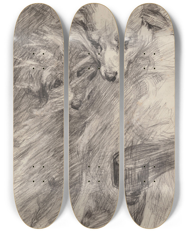 Triptych art skateboard deck of James Ensor Dog by James Ensor (1860-1949)